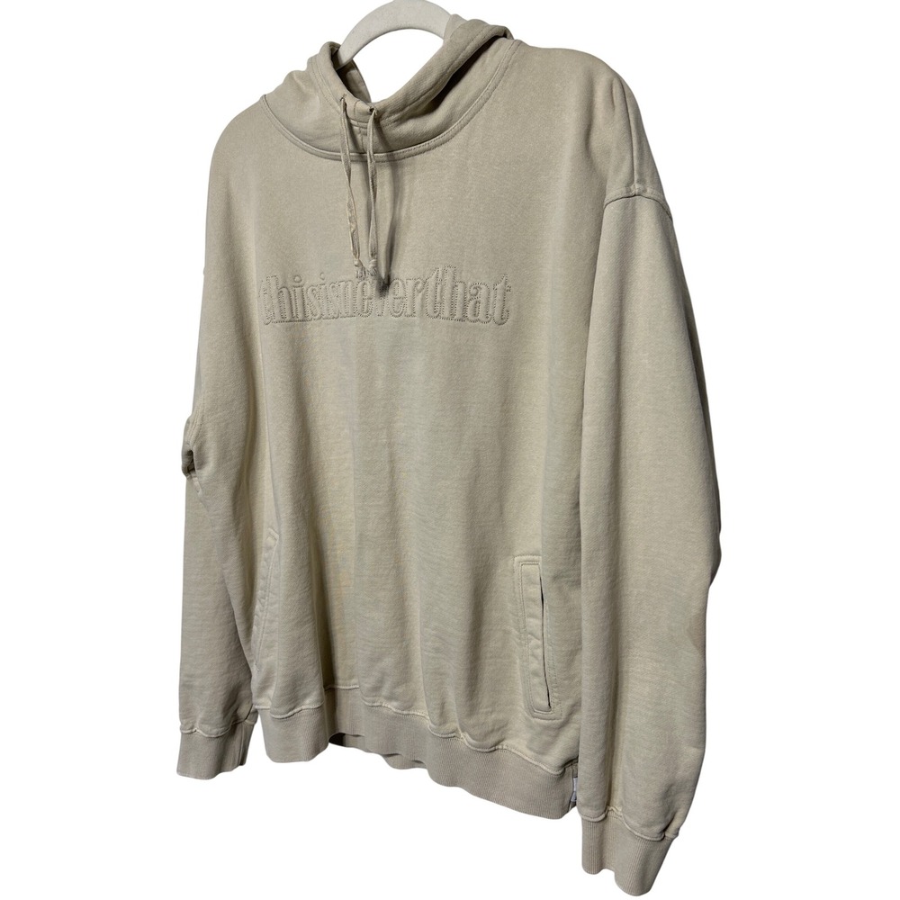 thisisneverthat Hoodie Mens L Large Beige‎ Pullover Sweatshirt Embroidered Logo